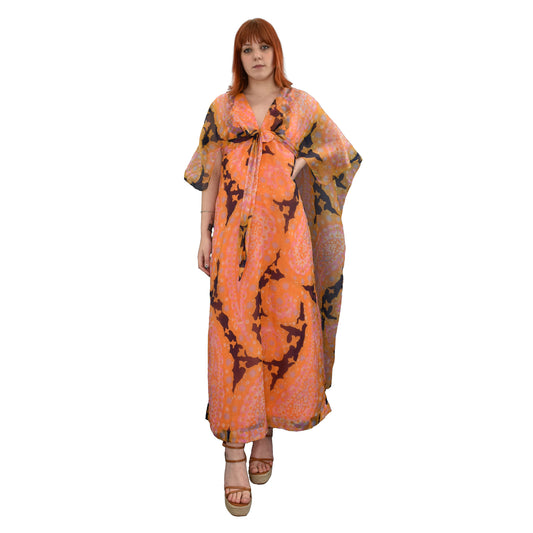 1970's Full Length Cape Sleeved Paisley Print Maxi Dress | Vintage