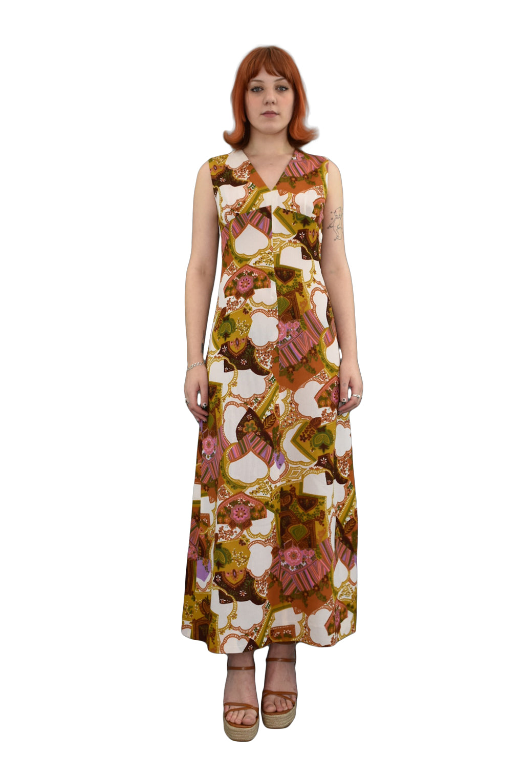 1970’s Abstract Florals Print Maxi Dress | Vintage