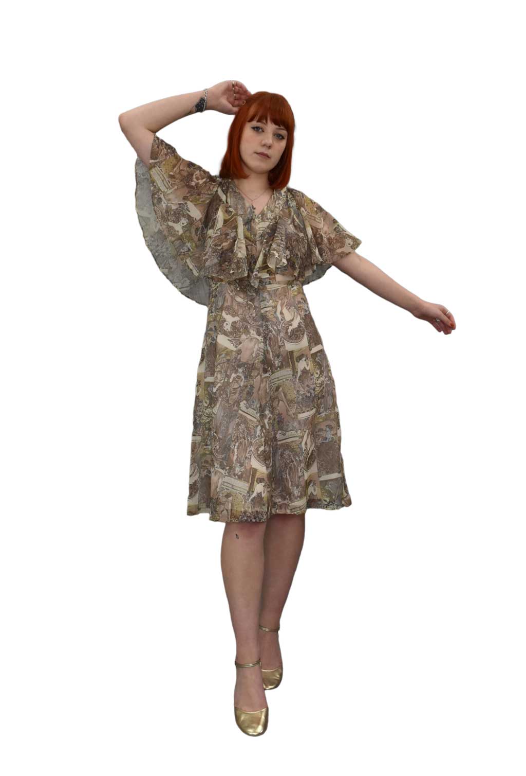 1970’s Art Nouveau Print Angel Sleeve Dress | Vintage