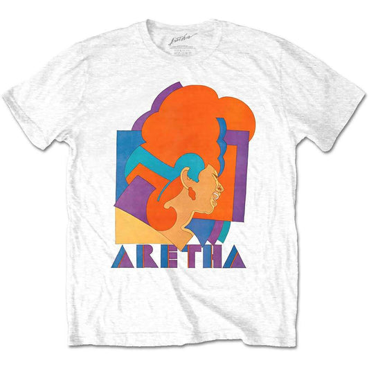 Image shows Aretha Franklin cotton T shirt featuring a striking Milton Glaser graphic artwork designed for Eye Magazine in 1968