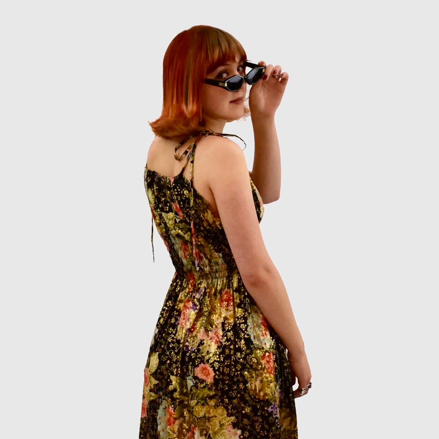Y2K Bohemian Ibiza Label Metallic Floral Dress | Preloved