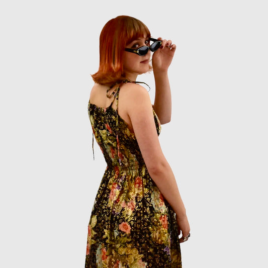 Y2K Bohemian Ibiza Label Metallic Floral Dress | Preloved
