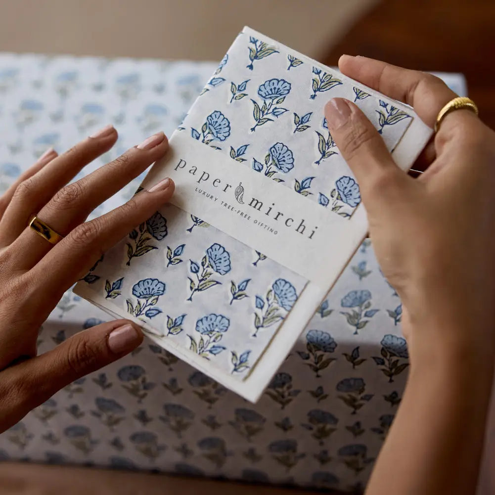 Ditsy Floral Blue Stone | Paper Mirchi Block Printed Greeting Card