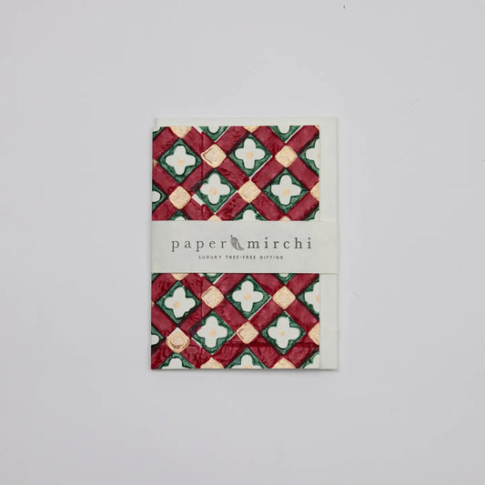 Floral Checks Scarlet | Paper Mirchi Block Printed Greeting Card