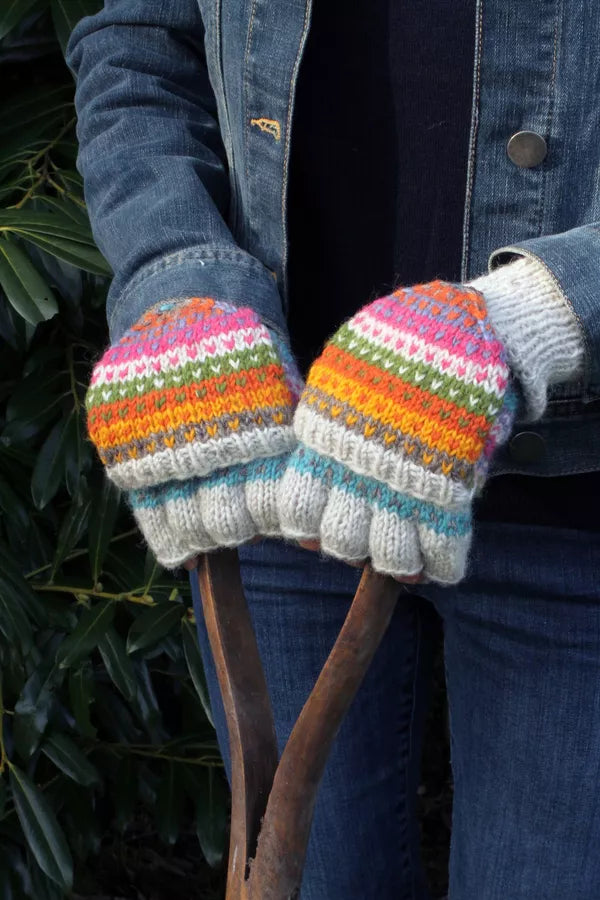 Pachamama Fairtrade Villarica Pastel Stripe | Wool Convertible Mittens