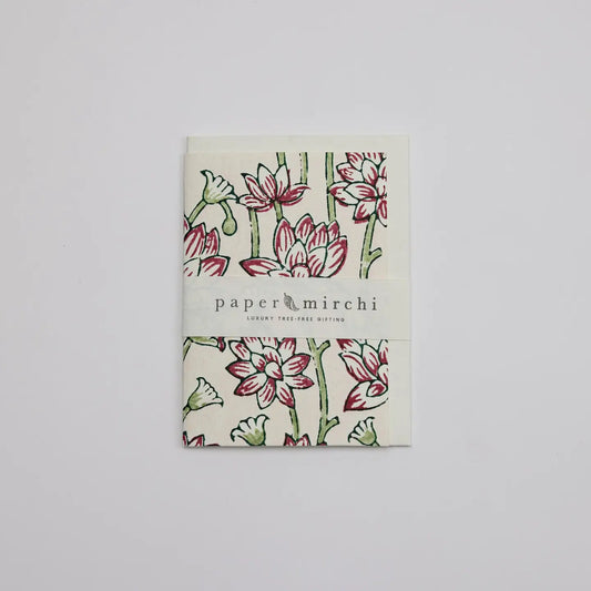 Lotus Cherry | Paper Mirchi Block Printed Greeting Card