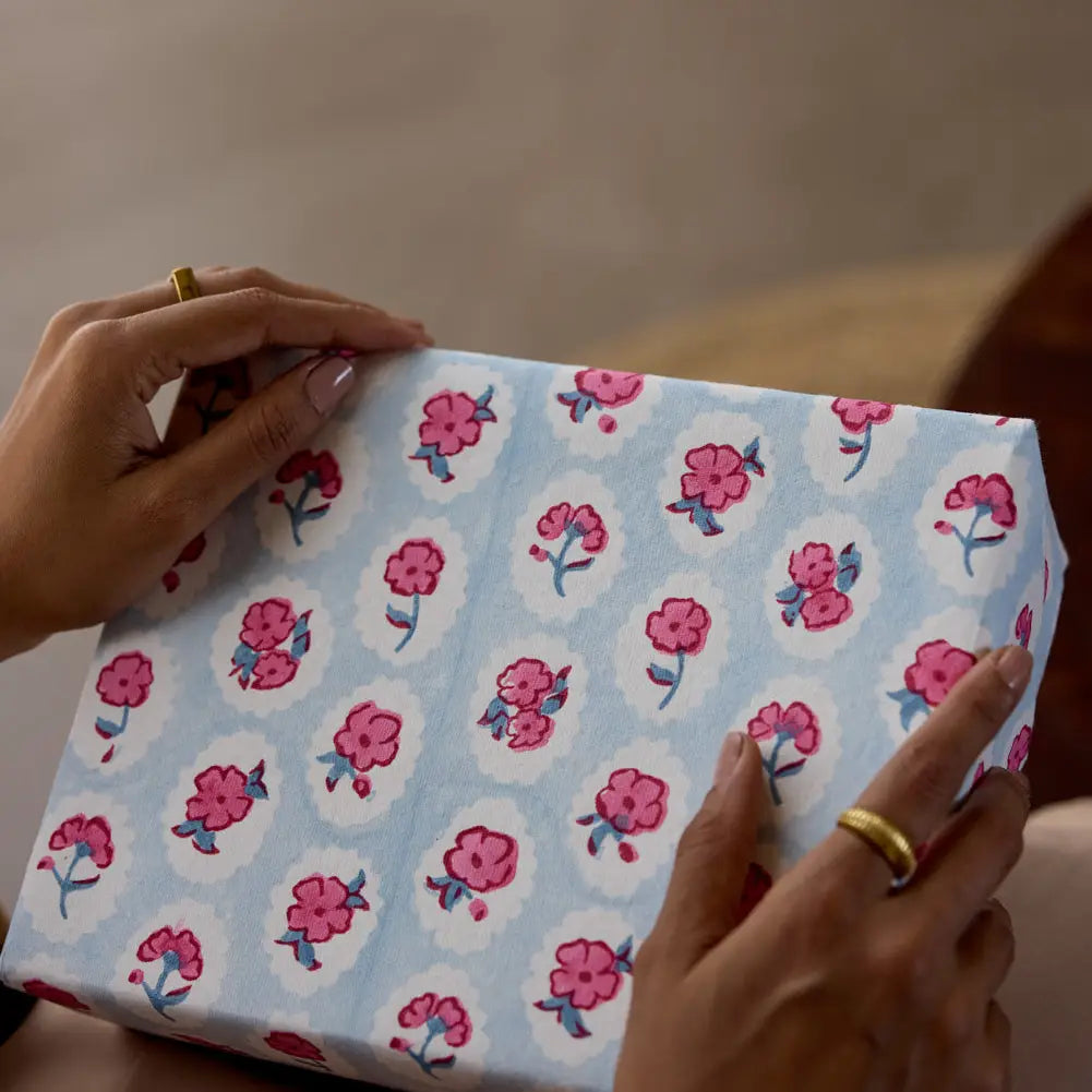 Scallop Tiles Pink Sorbet | Paper Mirchi Block Printed Wrapping Paper