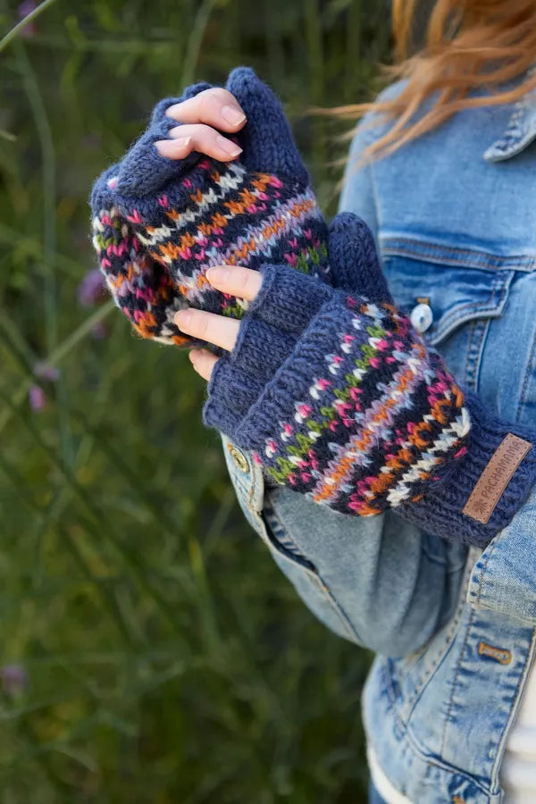 Pachamama Fairtrade Iona Denim | Convertible Wool Mittens