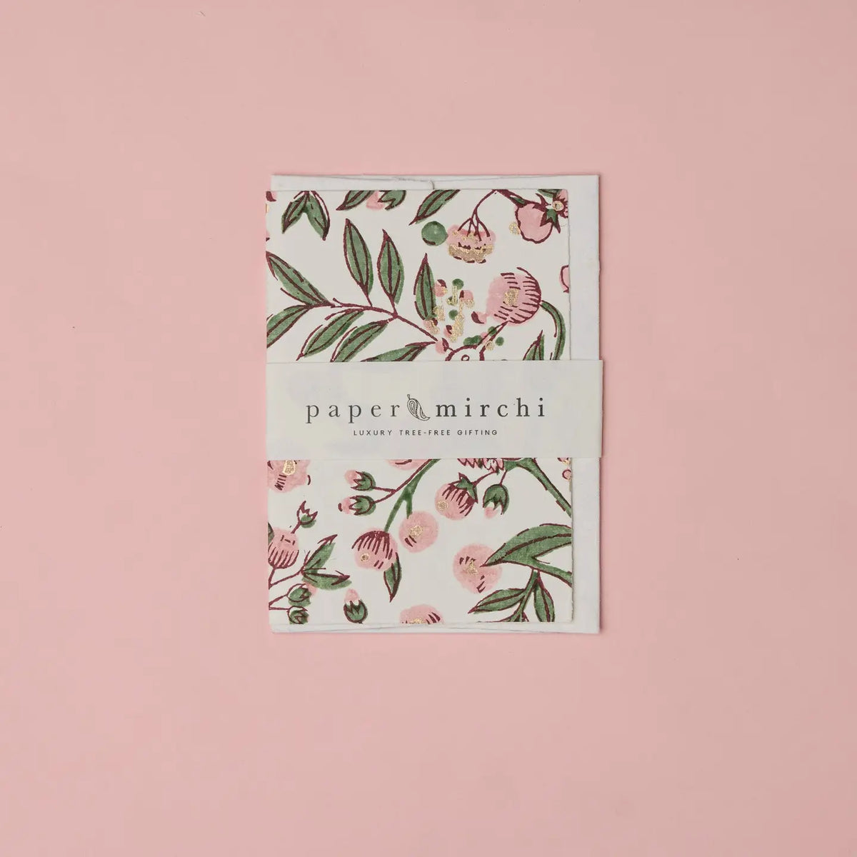 Songbird Pink | Paper Mirchi Block Printed Greeting Card
