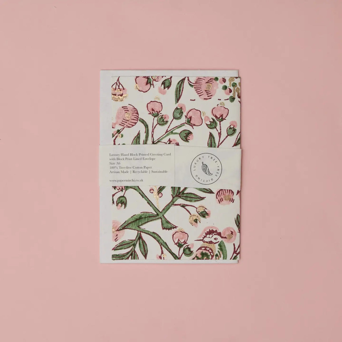 Songbird Pink | Paper Mirchi Block Printed Greeting Card