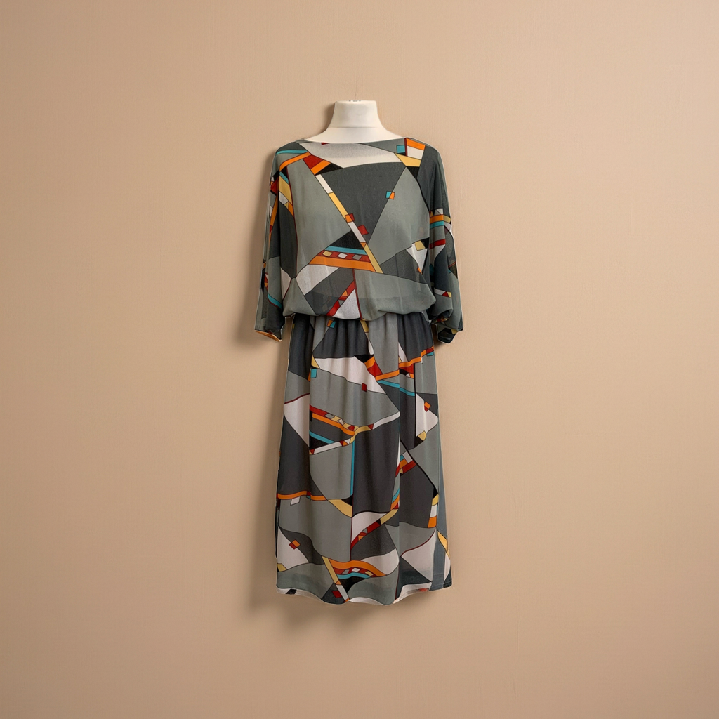 1980’s Geometric Print Batwing Sleeve Dress | Vintage