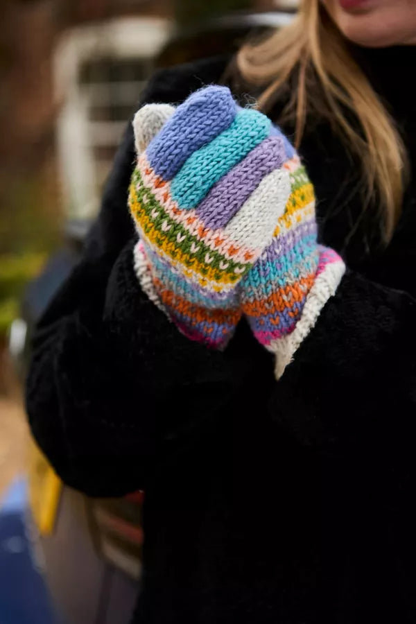 Pachamama Fairtrade Villarica Pastel Stripe | Wool Gloves