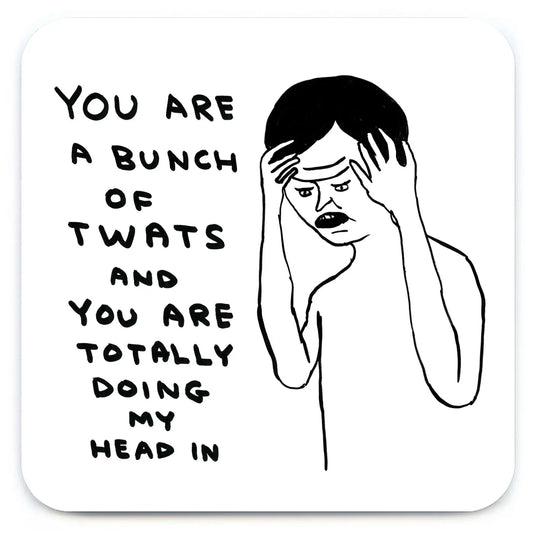 Illustration of a person holding their head with text on a white background