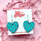 Green and Pink Leopard Print Heart Hoops | Handmade Wooden Earrings