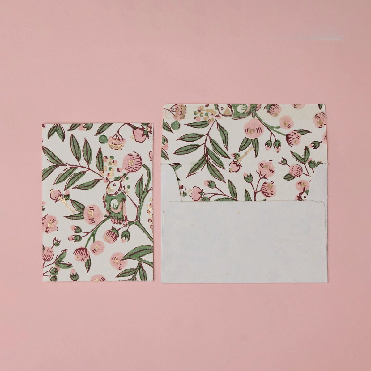 Songbird Pink | Paper Mirchi Block Printed Greeting Card