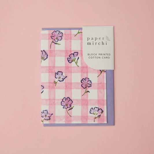 Gingham Violet Meringue | Paper Mirchi Block Printed Greeting Card
