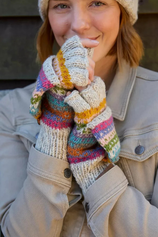 Pachamama Fairtrade Villarica Pastel Stripe | Wool Convertible Mittens