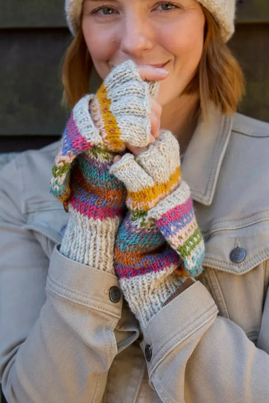 Pachamama Fairtrade Villarica Pastel Stripe | Wool Convertible Mittens