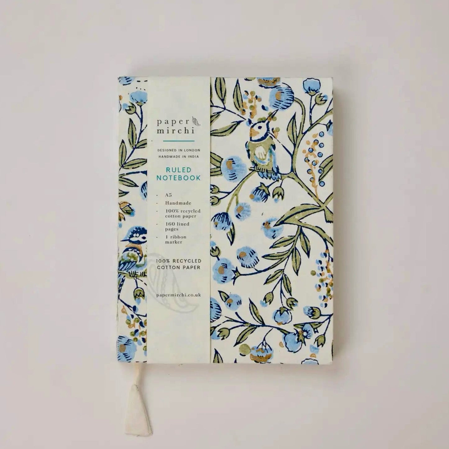 Blue Song Birds | Paper Mirchi Block Printed Notebook