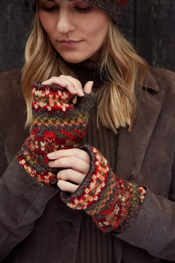 Pachamama Fairtrade Moray Wool Fingerless Hand Warmers | Warm Earth Tones