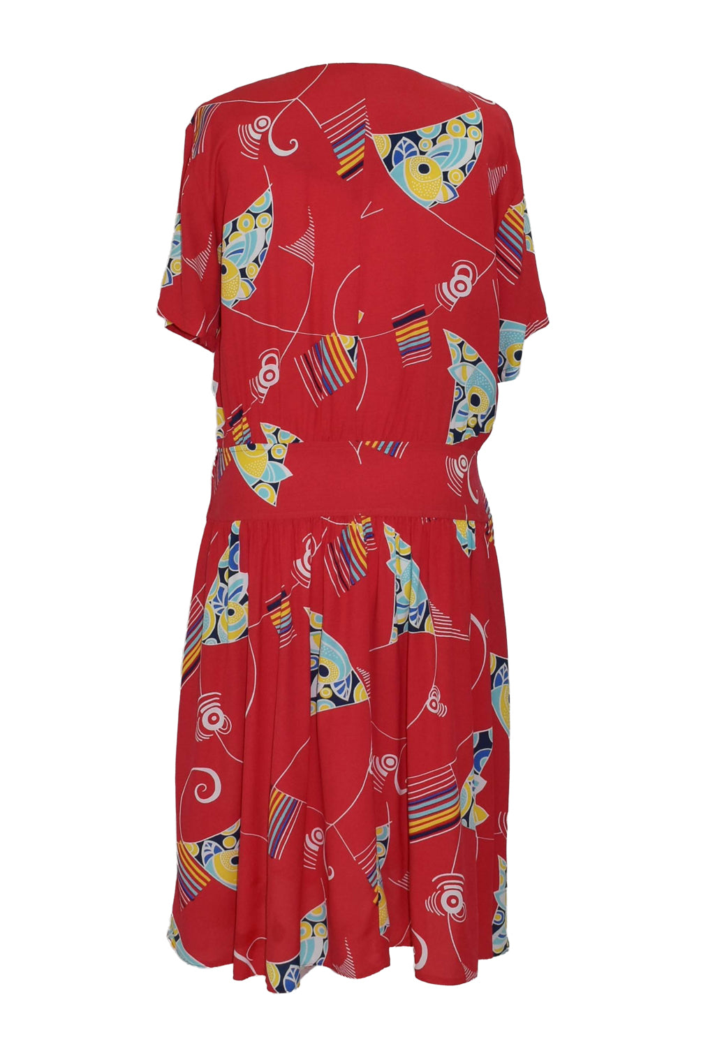 1980’s Abstract Fish Print Red Summer Dress | Vintage