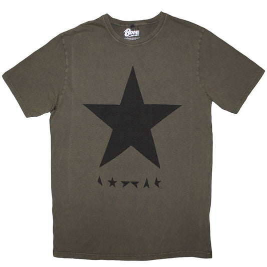 Olive green t-shirt with a black star design on a white background