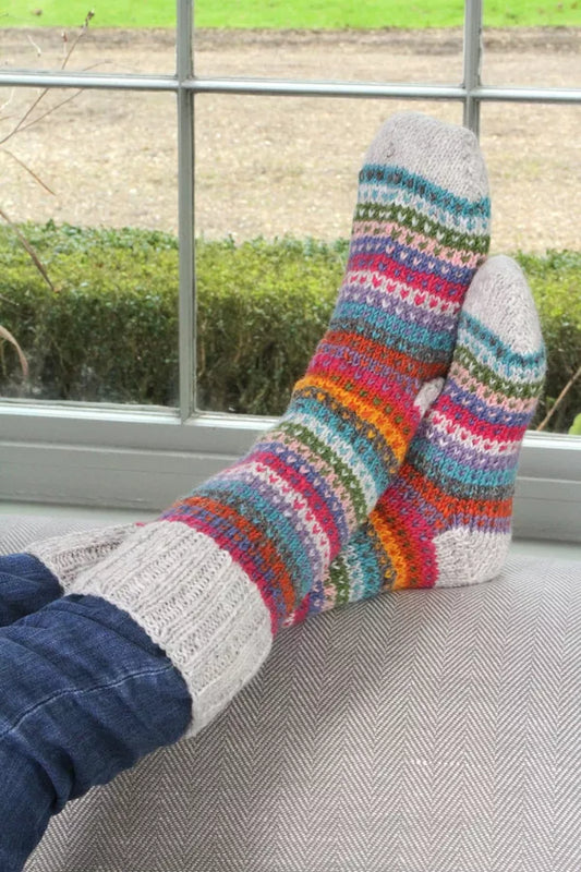Pachamama Fairtrade Villarica Pastel Stripe | Long Wool Socks