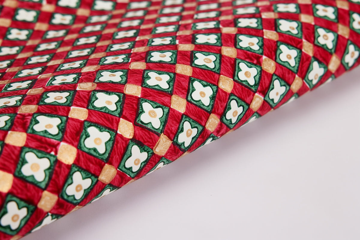 Floral Checks Scarlet | Paper Mirchi Hand Blocked Wrapping Paper