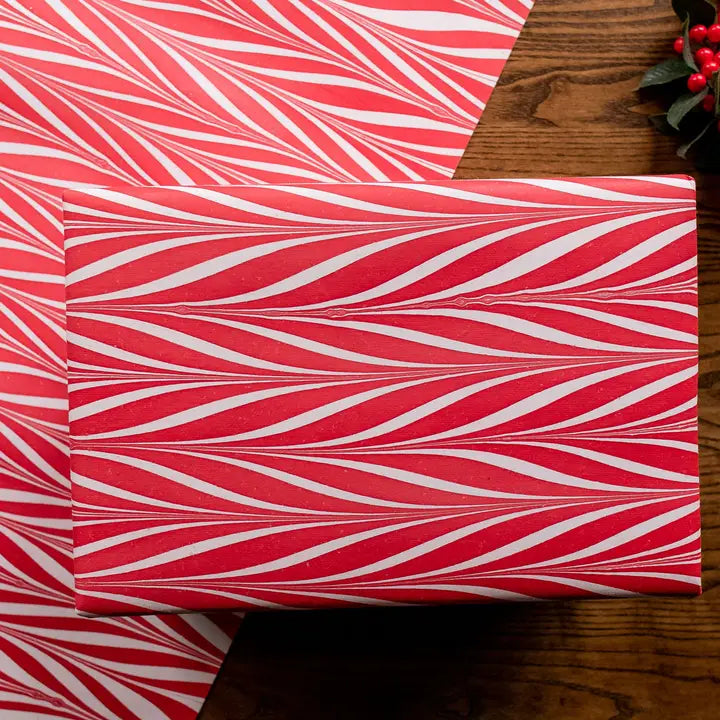 Candy Stripes Red | Paper Mirchi Hand Marbled Wrapping Paper