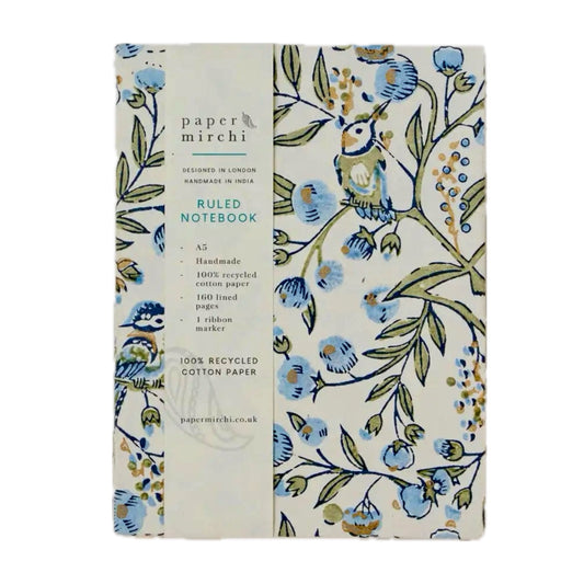 Blue Song Birds | Paper Mirchi Block Printed Notebook