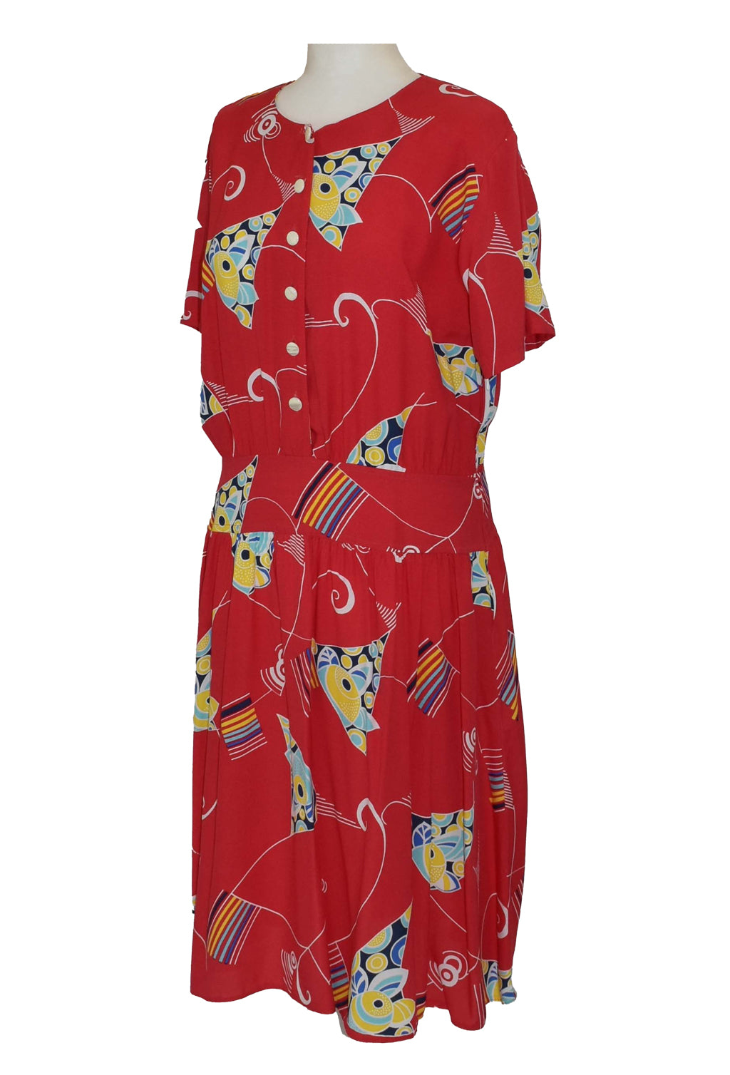 1980’s Abstract Fish Print Red Summer Dress | Vintage