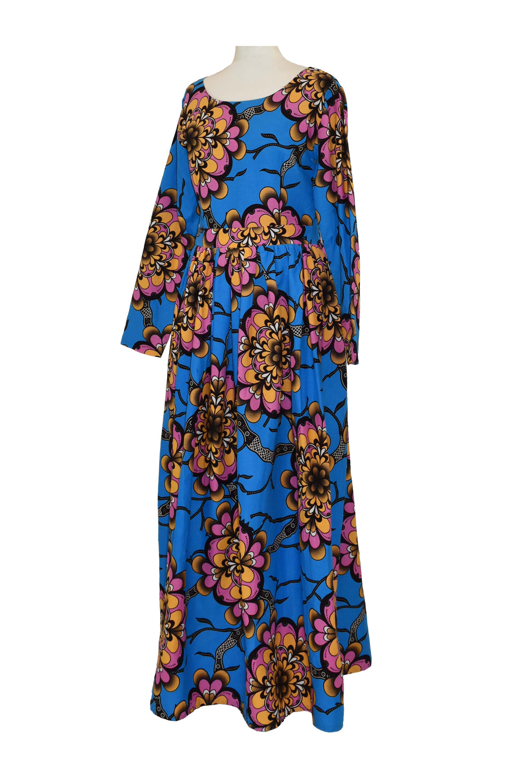 Dutch Wax Print Vivid Blue And Pink Maxi Dress | Vintage