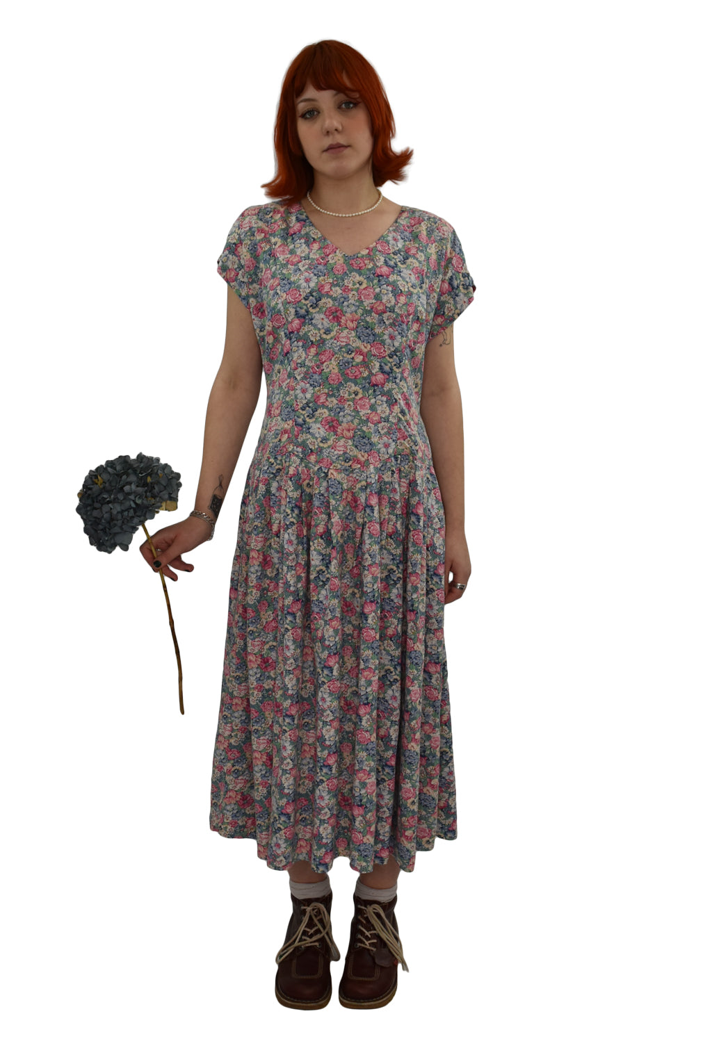 1980’s Floral Midi Dress With Gathered Skirt | Vintage