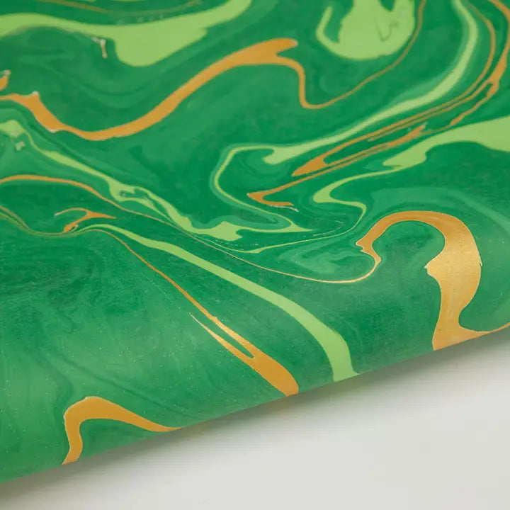 Free Spirit Emerald | Paper Mirchi Hand Marbled Wrapping Paper