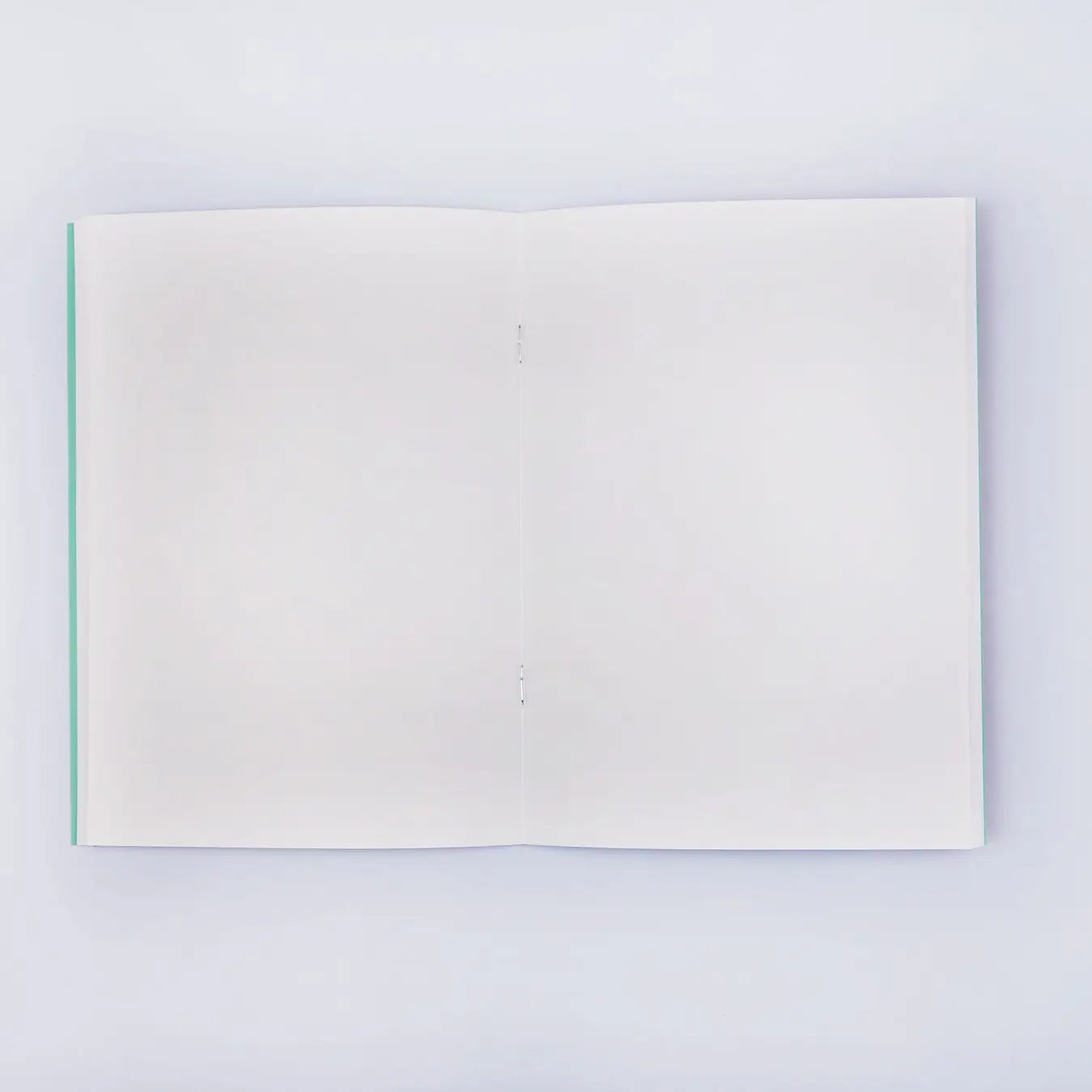 An open notebook with blank pages inside 