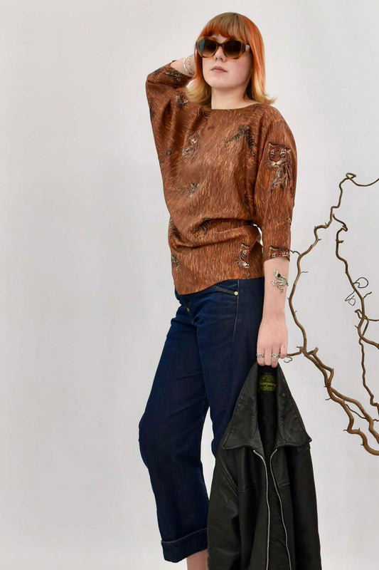 1980's Silk Tiger Print Top | Vintage
