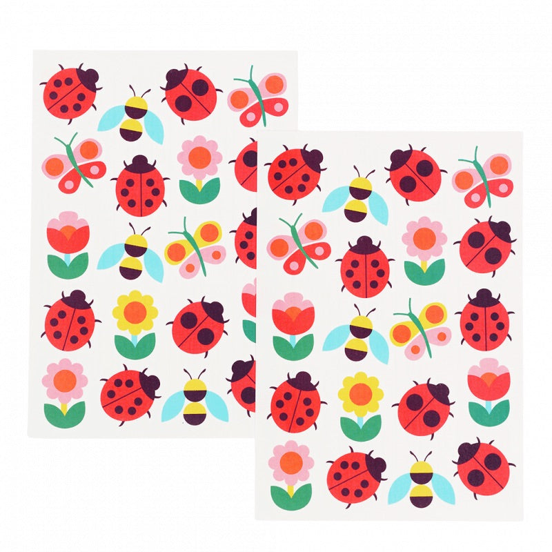 2 sheets of ladybird tattoos with bees, flowers, butterfly's and ladybirds on. 