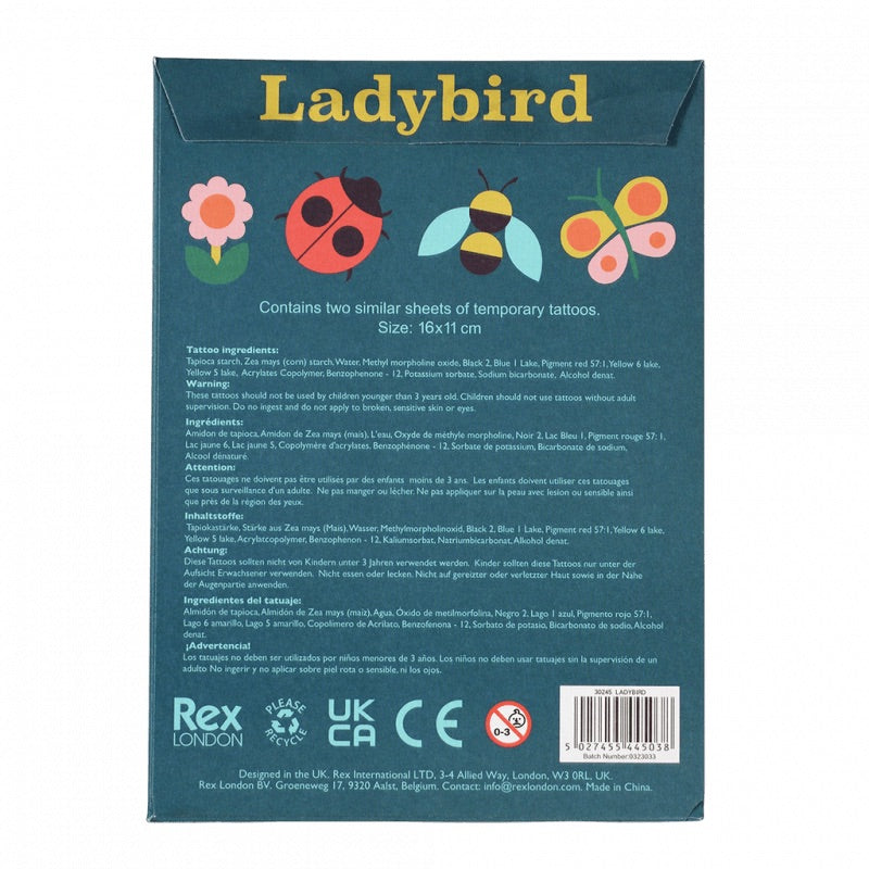 the back of the ladybird temporary tattoo packaging. 