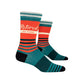 Blue q  'Retired as F***' socks text on the side in white lettering, set against a striped background.