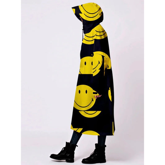 Rainkiss Black Rain Poncho With Yellow Smiley Faces All Smiles