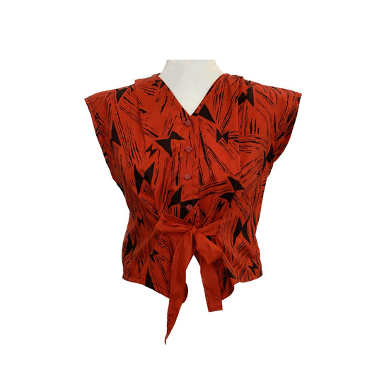 1980’s Red Abstract Geometric Print Blouse | Vintage