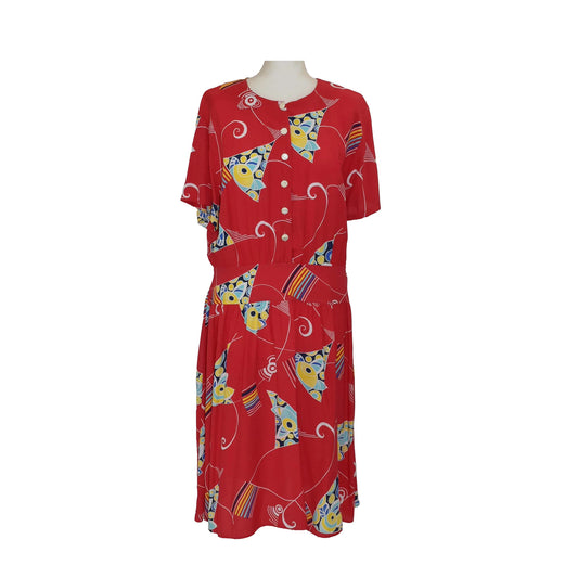 1980’s Abstract Fish Print Red Summer Dress | Vintage