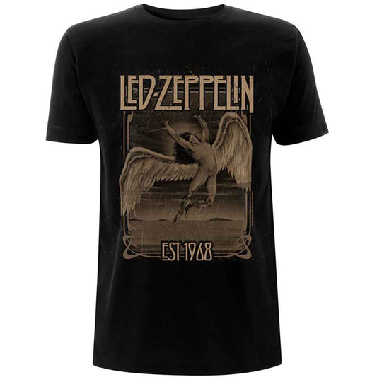 A Black T-shirt featuring the Led Zeppelin 'Faded Falling' design motif.. The print on the t-shirt is Brown.