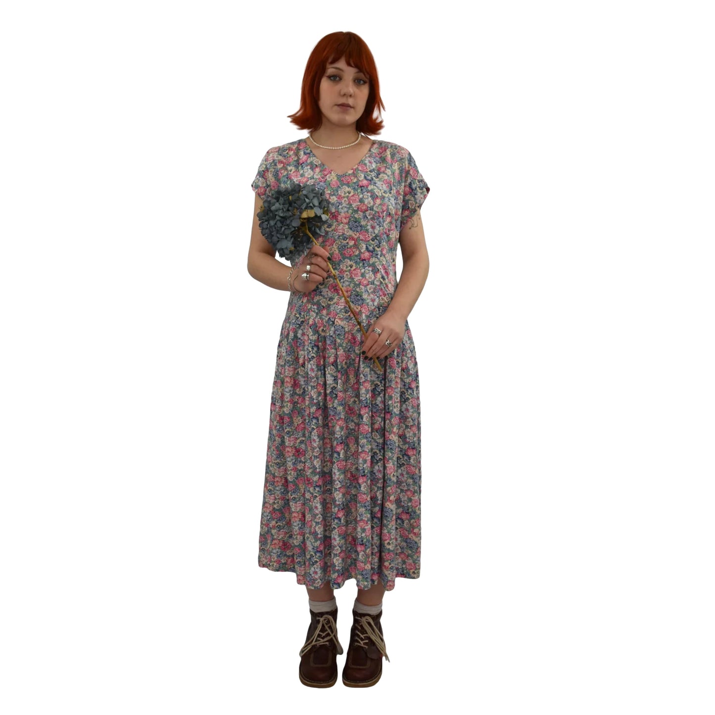 1980’s Floral Midi Dress With Gathered Skirt | Vintage