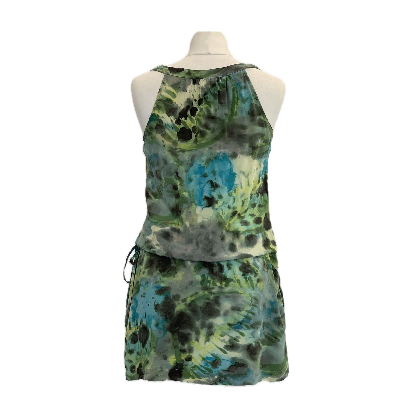 Y2K Green & Blue Silk Tie Dye Mini Dress | Preloved