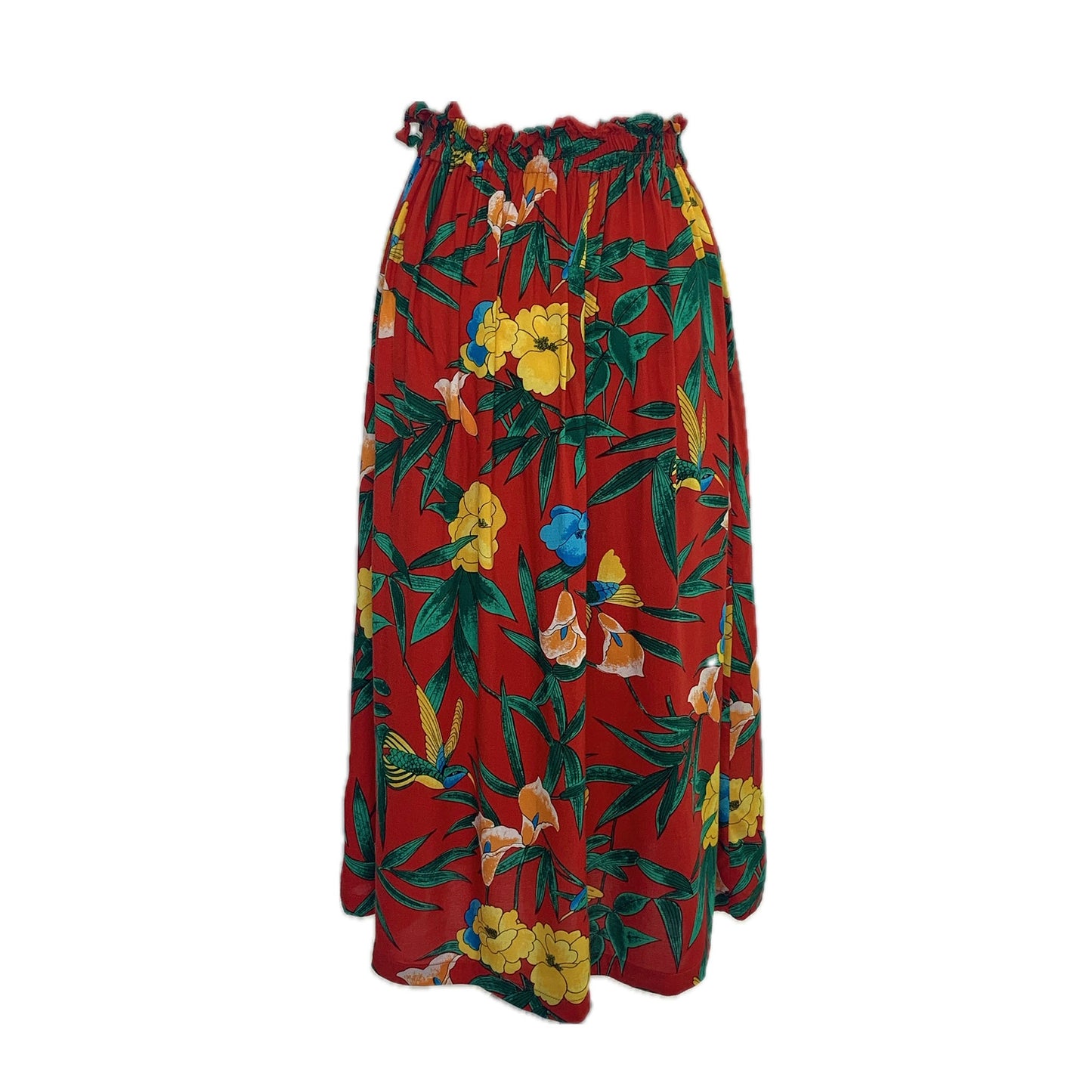 1990’s Hummingbird Tropical Print Red Viscose Skirt | Preloved