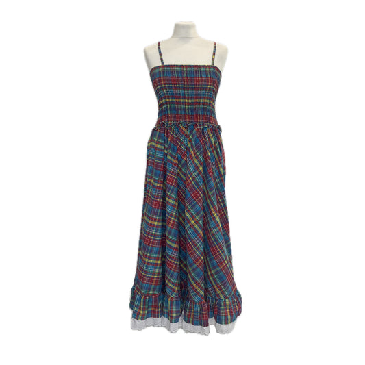 1970’s Multicolour Picnic Plaid Print Shirred Bodice Sun Dress | Vintage