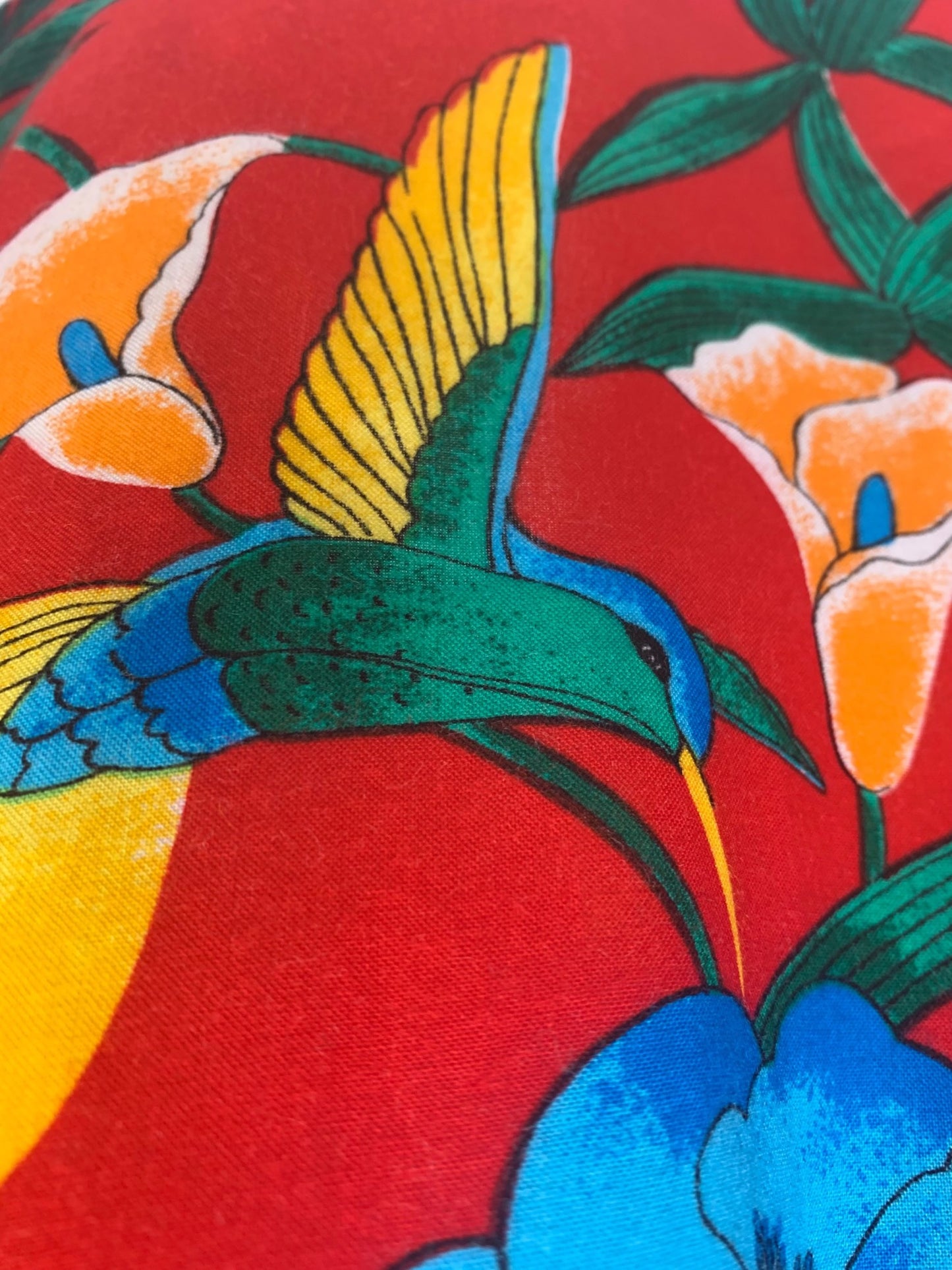 1990’s Hummingbird Tropical Print Red Viscose Skirt | Preloved