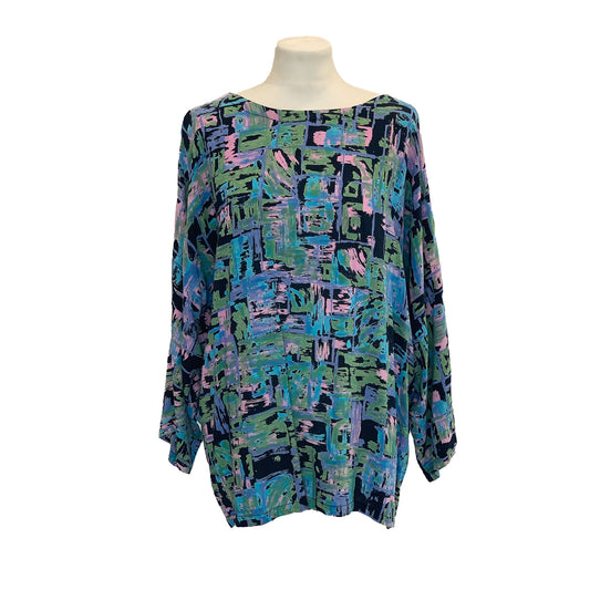 1990’s Abstract Mid Century Style Print Batwing Top  | Preloved