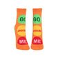 Orange socks featuring green, yellow, and red circles. The text states: "Go around me."